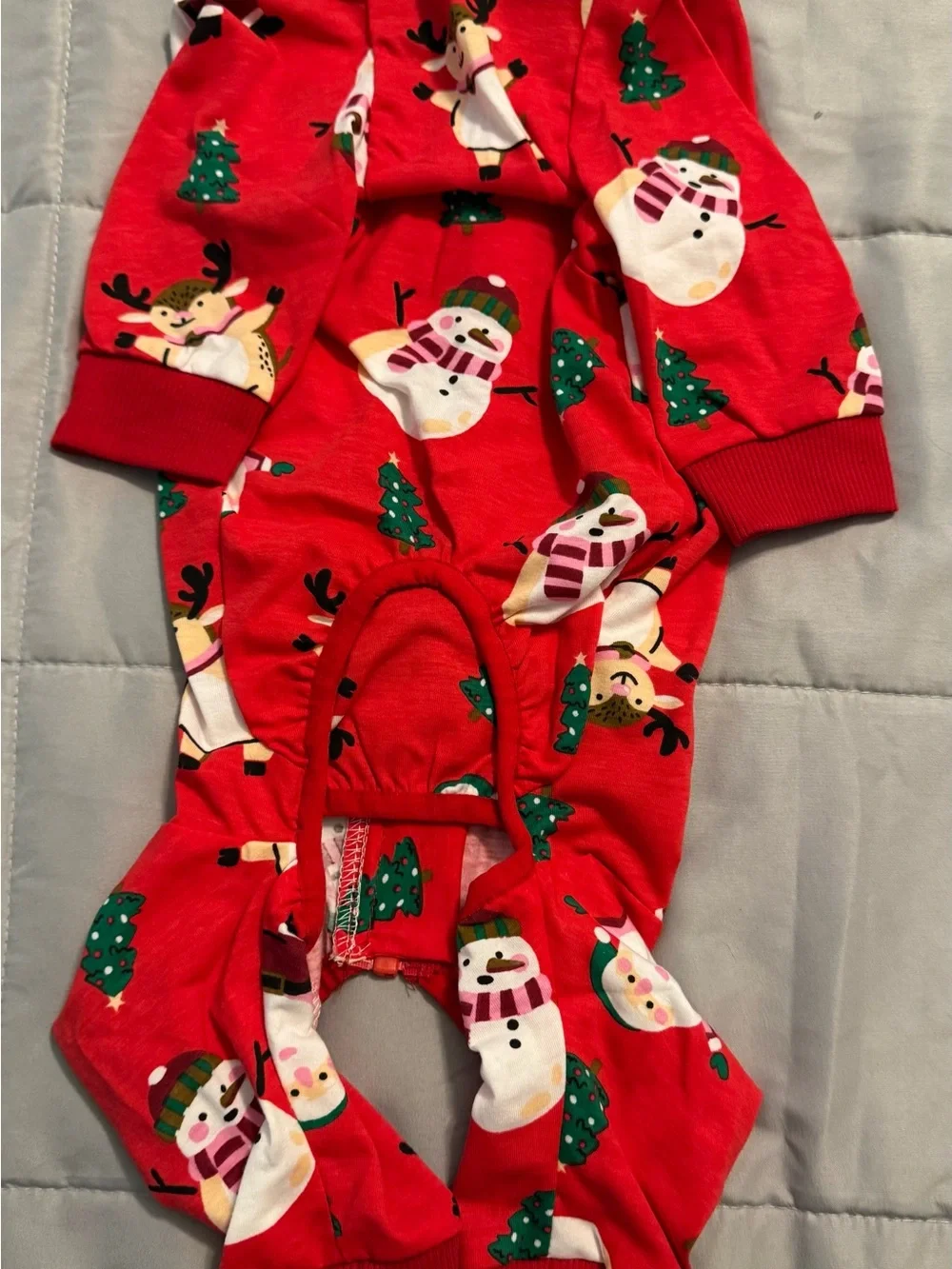 Red Holiday Snowman Pet’s One-Piece Zipper Pajamas/Recovery suit.
